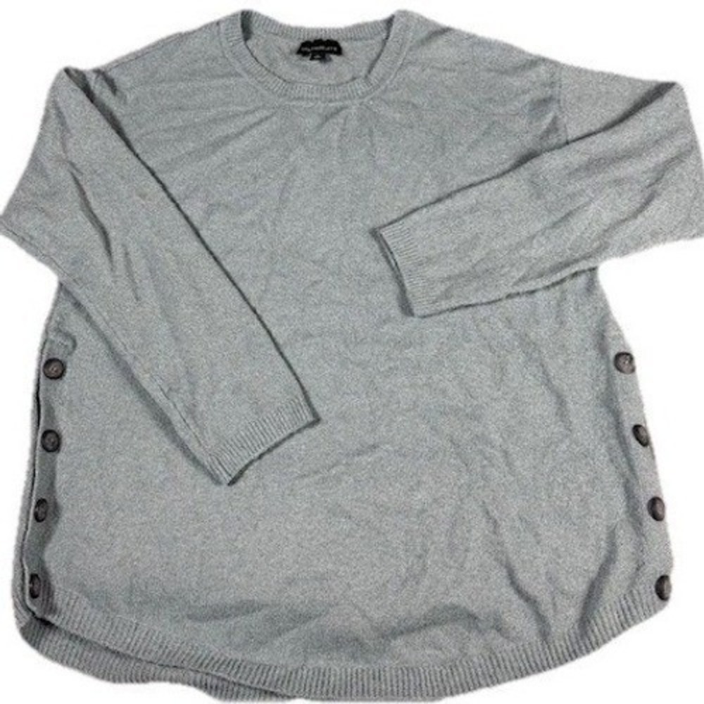 Fortune + Ivy Light Blue Gray Button Side Crew Neck Knit Sweater Womens Large‎